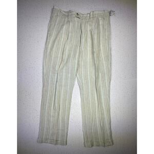 Alan Flusser Mens Linen Pants 38x32 NWT Green Striped Dress Casual Lightweight